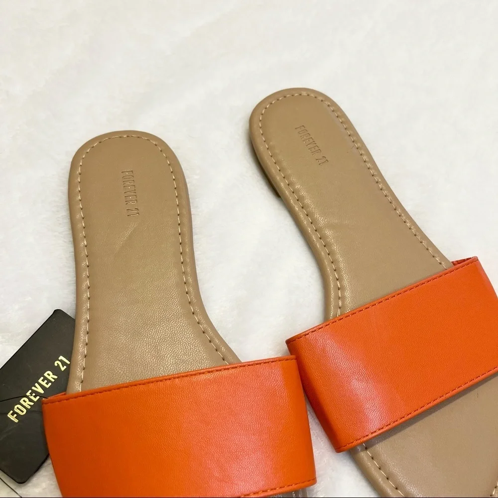 NWT Forever 21 Orange Faux Leather Slide Sandal Womens Size 7.5